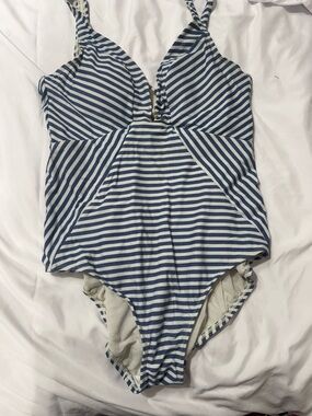 Striped Blue and White One-Piece Swimsuit